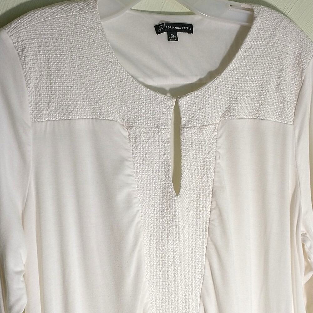 Adrianna Papell Top Women's Size XL White Knit 3/4 Sleeve Sharkbite Hem pullover - Picture 5 of 13